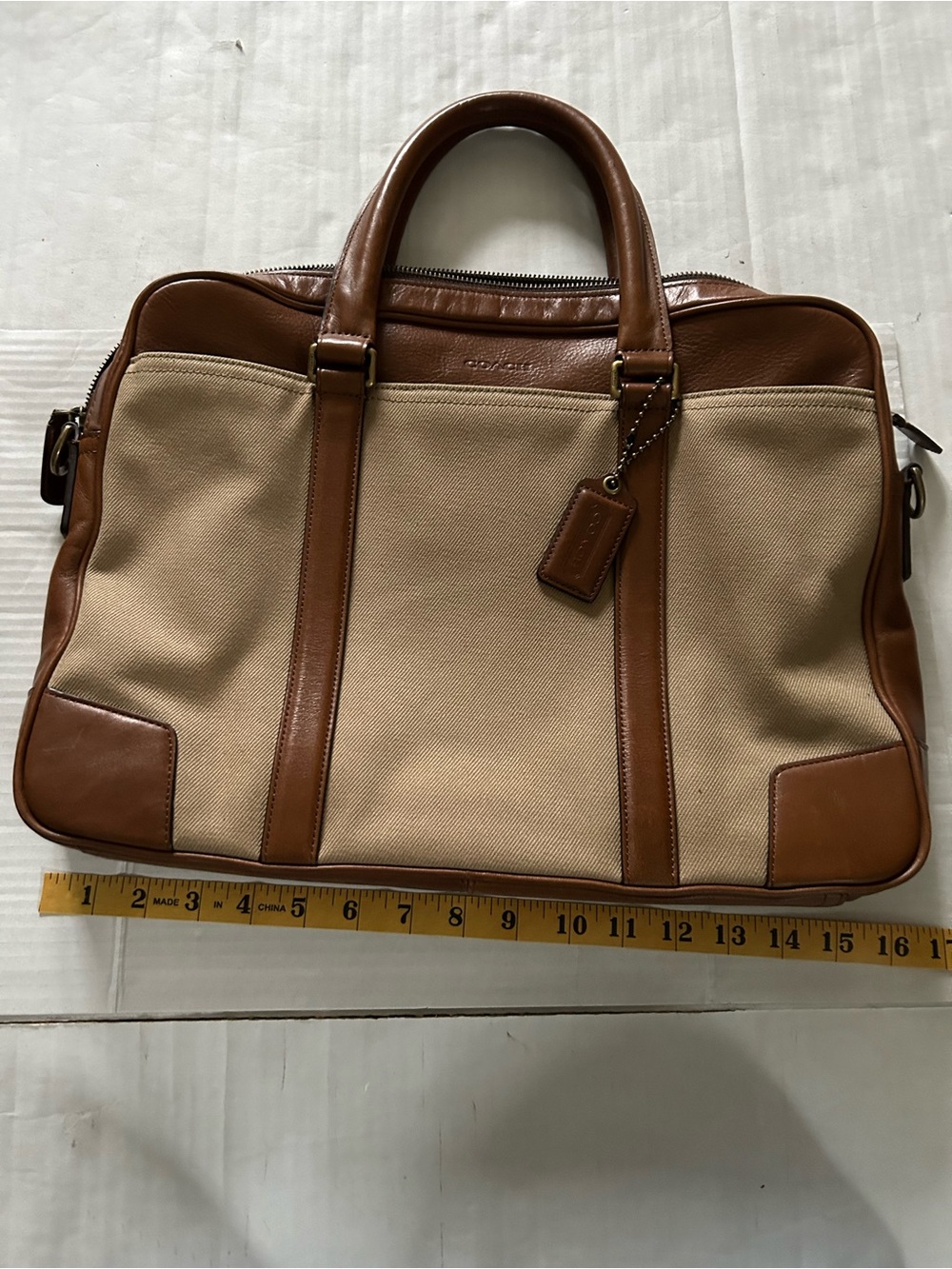 Coach Men’s Bleecker Archival Twill & Leather Briefcase in Tan and Brown 71300 - Picture 9 of 11